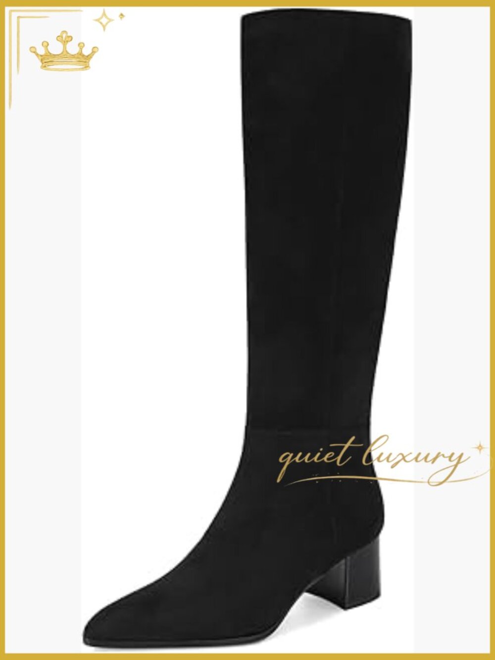 Knee High Pointed Toe Chunky Heel Boots Suede Side Zipper